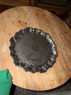Vintage Sheridan Silver Plate Ornate Scalloped Edge Round Serving Tray